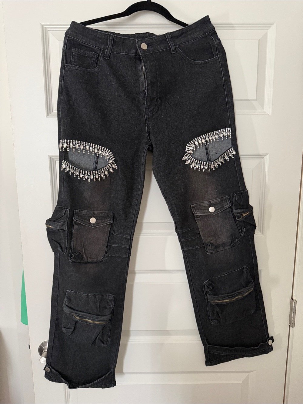 Black Embellished Cargo Men’s Jeans